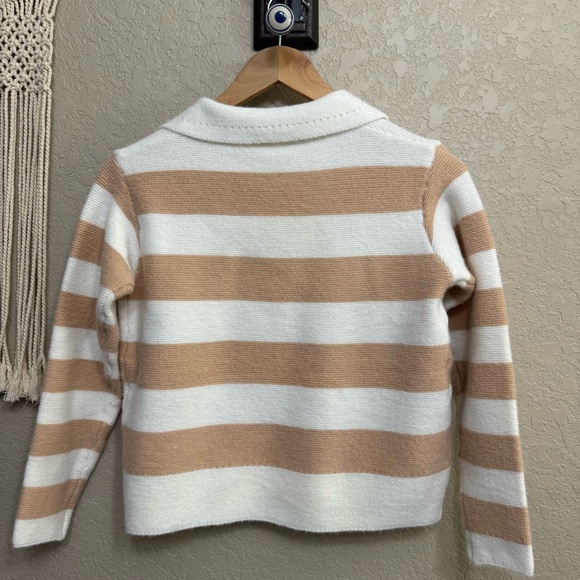 NWT Sadie & sage sz L White /Sand Lorelei Stripe cropped collar Sweater - Picture 3 of 8